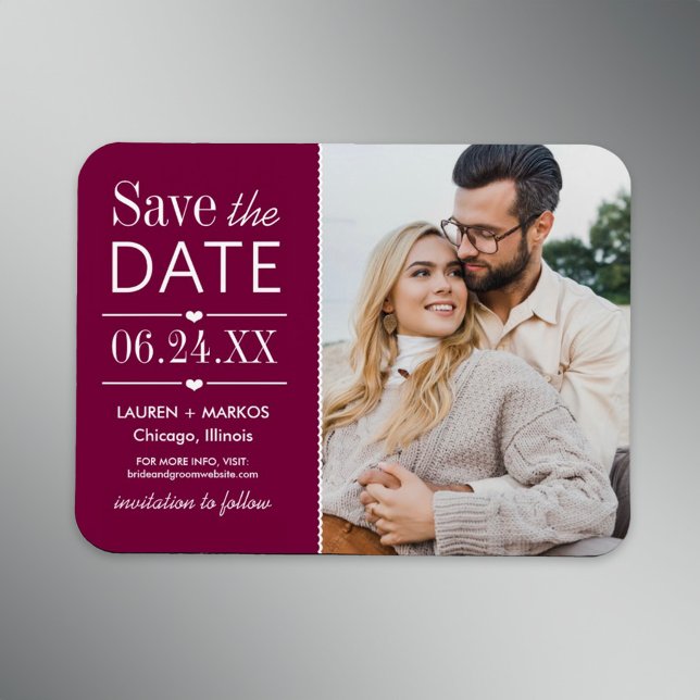 Burgundy Split Panel Photo Save the Date Magnet (Creator Uploaded)
