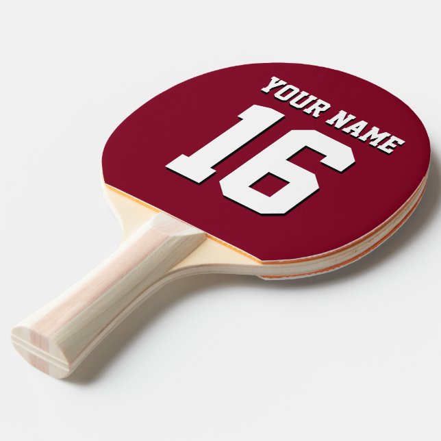 Burgundy Sporty Team Jersey Ping Pong Paddle (Front Angle)