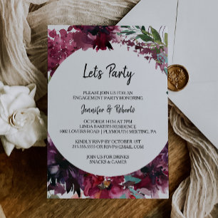Burgundy Spring and Floral Let's Party Invitation