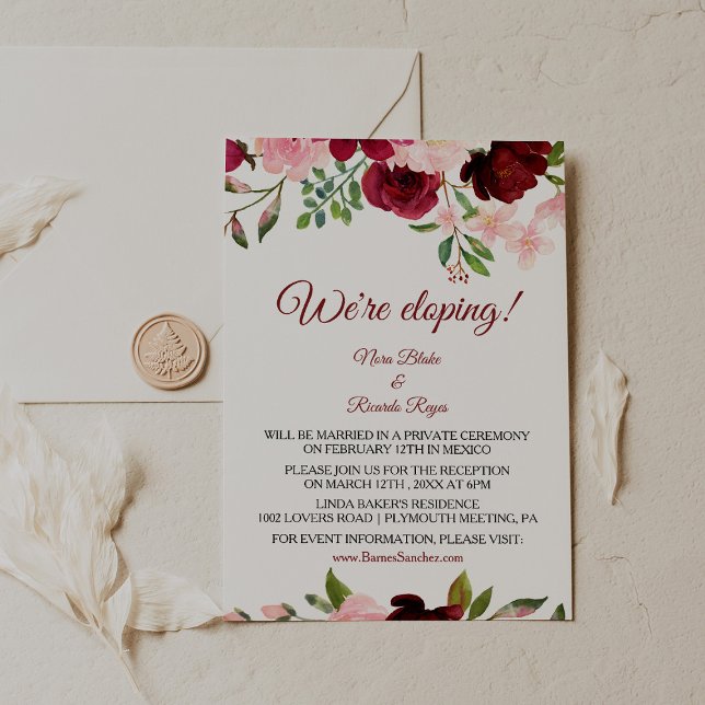Burgundy Spring Elegant Floral Elopement Reception Invitation (Creator Uploaded)