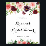 Burgundy Spring Floral Bridal Shower Welcome Poster<br><div class="desc">This burgundy spring floral bridal shower welcome poster is perfect for a simple wedding shower. The hand-painted design features green leaves,  dazzling pink,  blush,  purple,  red,  white and burgundy dazzling roses,  peonies neatly arranged in small cute bouquets.</div>