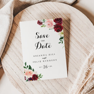 Burgundy Spring Floral Save the Date Postcard