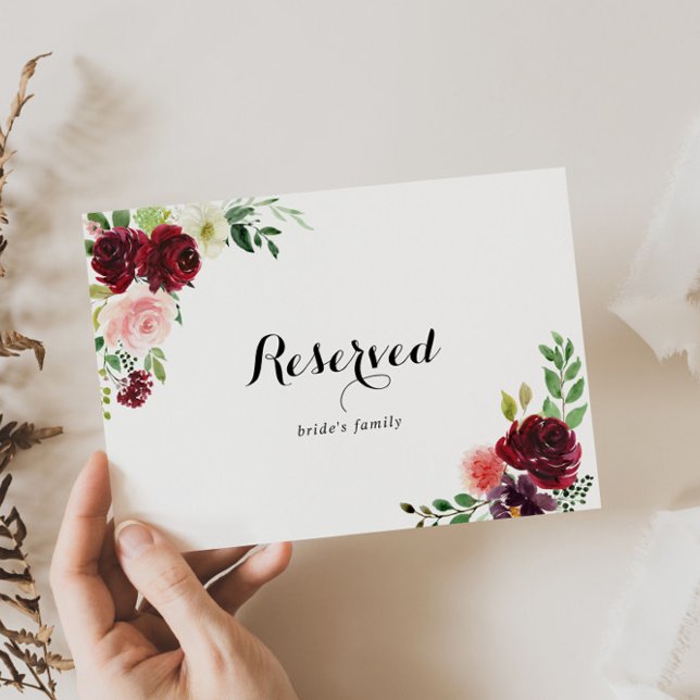 Burgundy Spring Floral Wedding Reserved Sign (Creator Uploaded)