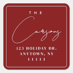 Burgundy Square Modern Return Address Label