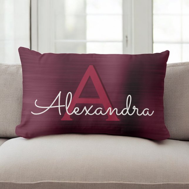 Burgundy Stainless Steel Monogram Name & Initial Lumbar Cushion (Creator Uploaded)
