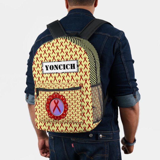 Burgundy Standard Ribbon by Kenneth Yoncich Printed Backpack (Insitu (Model))