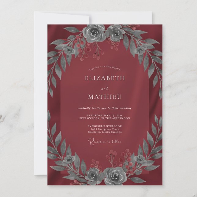 Burgundy Stately Winter Wedding Invitation (Front)