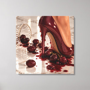 Burgundy Stiletto & Grapes Stretched Canvas Print
