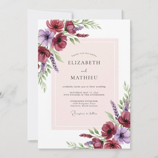 Burgundy Striking Spring Wedding Invitation (Front)