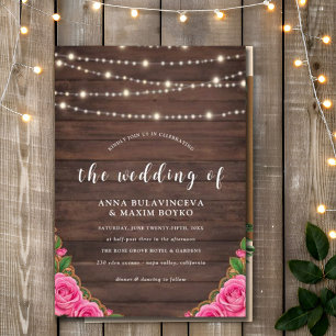 Burgundy String Lights Floral Lights Wedding Invitation