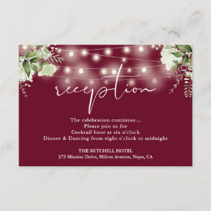 Burgundy String Lights Floral Wedding Reception Enclosure Card