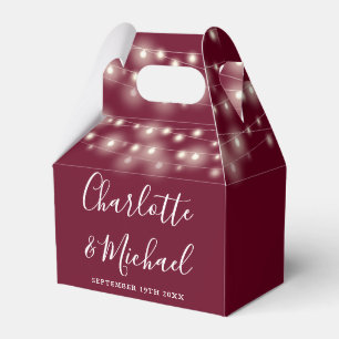 Burgundy String Lights Signature Script Wedding Favour Box