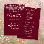 Burgundy String Lights Wedding Program<br><div class="desc">Burgundy signature script wedding program featuring pretty string lights and chic modern typography. This stylish wedding program can be personalised with your special wedding day information. Designed by Thisisnotme©</div>