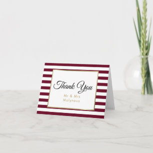 Burgundy Stripe   Faux Gold Foil Wedding Thank You Card