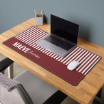 Burgundy stripe personalised modern elegant desk mat<br><div class="desc">Modern minimal typography girly burgundy and white stripe elegant simple unique personalised gift desk mat design.</div>