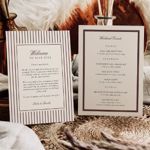 Burgundy Stripe Wedding Welcome Letter & Itinerary Programme