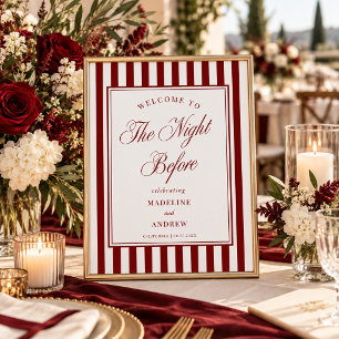 Burgundy Stripes Night Before Wedding Rehearsal Poster