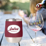 Burgundy Stylised Wedding Groomsman Name<br><div class="desc">Gift your wedding groomsman with this trendy and personalised,  stainless steel wine tumbler with his name in stylised script inside a white,  oval design. Background colour and script is burgundy. Perfect for a bachelor party as well! Personalise your wine tumbler by editing and replacing name with desired name.</div>