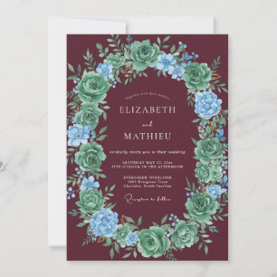 Burgundy Succulent Blossom Wedding Invitation
