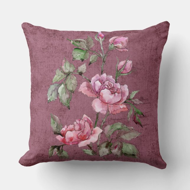 Burgundy Suede Floral Throw Pillow (Front)