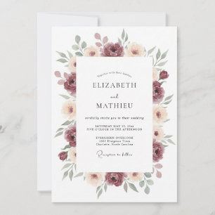 Burgundy Sumptuous Floral Wedding Invitation