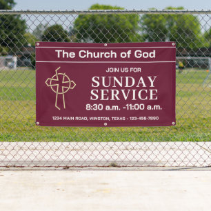 Burgundy Sunday Service Church Banner With Logo