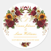 Burgundy Sunflower Floral Wedding Envelope