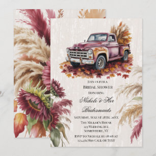 Burgundy Sunflower & Pampas Grass Bridal Shower Invitation