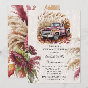 Burgundy Sunflower Pampas Grass Bridesmaids Lunch Invitation