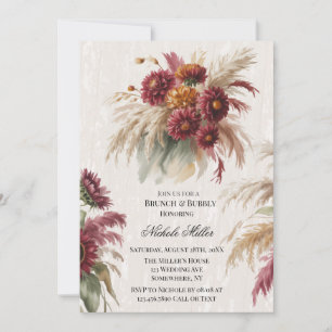 Burgundy Sunflower & Pampas Grass Brunch & Bubbly Invitation