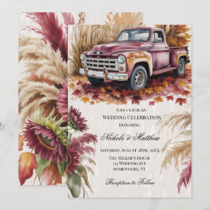 Burgundy Sunflower Pampas Grass Wedding Ceremony Invitation