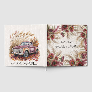 Burgundy Sunflower Pampas Grass Wedding Guest Book