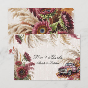 Burgundy Sunflower & Pampas Grass Wedding Thank You Card