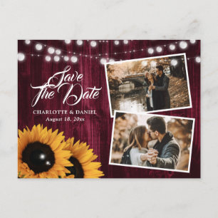 Burgundy Sunflower Photo Wedding Save The Date Announcement Postcard