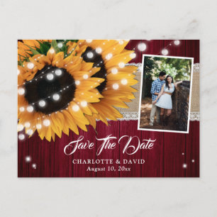 Burgundy Sunflower Save The Date Photo Postcards