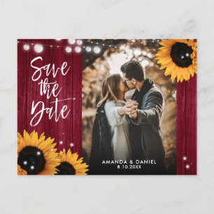 Burgundy Sunflower Wedding Photo Save The Date Announcement Postcard