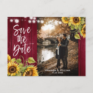 Burgundy Sunflower Wedding Photo Save The Date Announcement Postcard