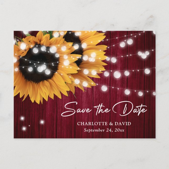 Burgundy Sunflower Wedding Save The Date Postcard (Front)