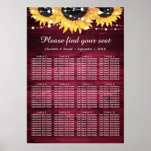 Burgundy Sunflower Wedding Seating Chart 12
