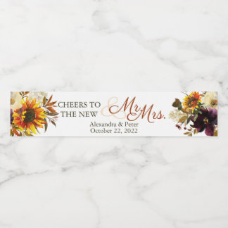 Burgundy Sunflower Wedding Waterbottle Label
