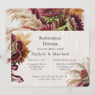 Burgundy Sunflowers Pampas Grass Rehearsal Dinner Invitation