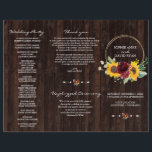 Burgundy Sunflowers Wood Tri Fold Wedding Program Flyer<br><div class="desc">Elegant, trendy design featuring watercolour burgundy roses and sunflowers arrangement, faux gold round frame, floral divider, all on old wood barn background. Use Personalize tool to add your info. Matching items could be found in my Burgundy Roses Sunflowers Collection. The brochure ships flat, so all you have to do is...</div>