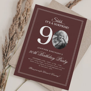 Burgundy Surprise 90th Birthday Party Invitation