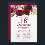 Burgundy Surprise Floral 16th Birthday Party Invitation<br><div class="desc">Burgundy Floral Surprise 16th Birthday Party Invitation for Girl Lady Teen Teenage. Burgundy Red Birthday Party Invite. Burgundy Watercolor Floral Flower. 13th 16th 18th 20th 21st 30th 40th 50th 60th 70th 80th 90th 100th, Any Ages. Printable Digital. For further customisation, please click the "Customise it" button and use our design...</div>