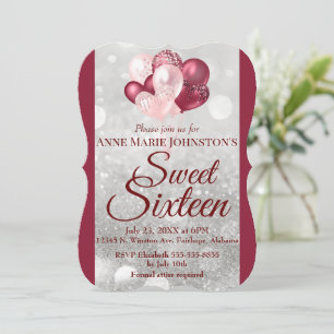 Burgundy Sweet Sixteen Balloon Invitation