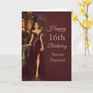 Burgundy Sweet Sixteen Birthday Card