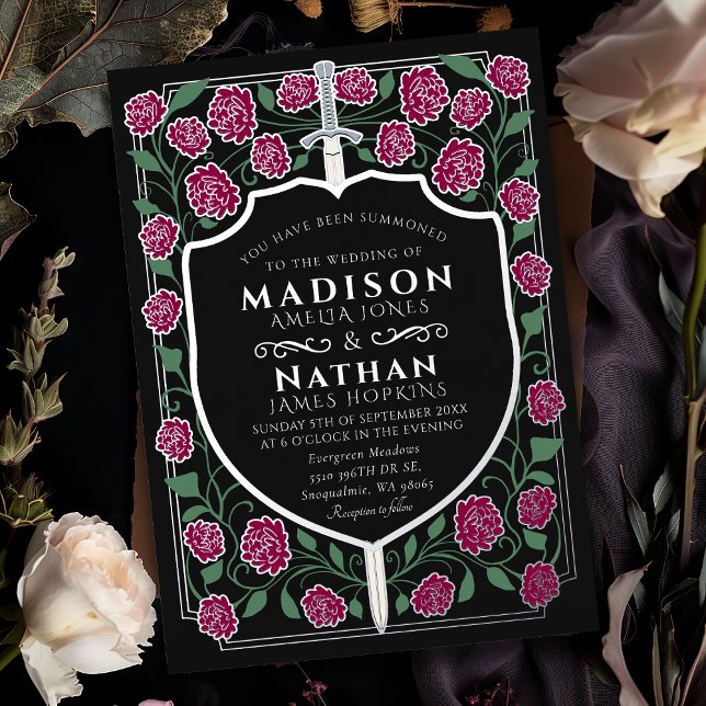 Burgundy Sword Shield Monogram Fantasy Wedding  (Creator Uploaded)