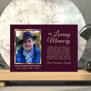 Burgundy Sympathy Funeral Memory THANK YOU Photo