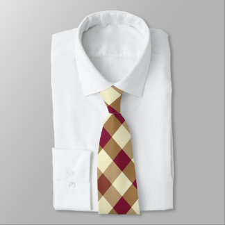 Burgundy, Tan, and Cream Diagonal Gingham Pattern Tie