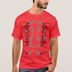 Burgundy Tan Blue Abstract Art Mediterranean Look T-Shirt